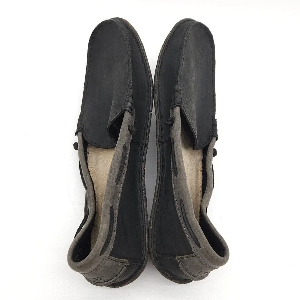 UGG Australia Mens Size 12 Gray Suede Leather Boat Shoes Loafers Flats Slippers‎